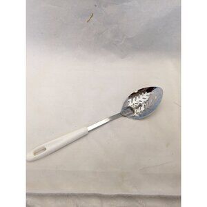 Vintage Slotted Serving Spoon White Handle 12 1/2"